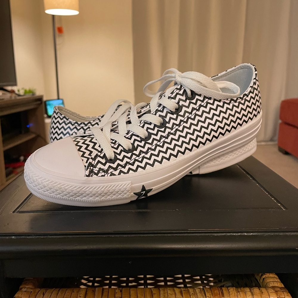 Black and white chevron leather converse